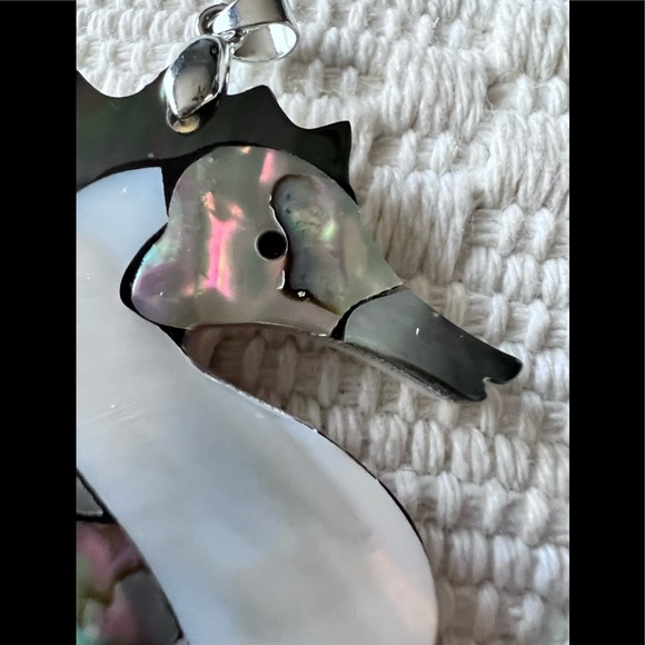 Seahorse Abalone & mother of Pearl Pendent Sterling Bale - Picture 2 of 7